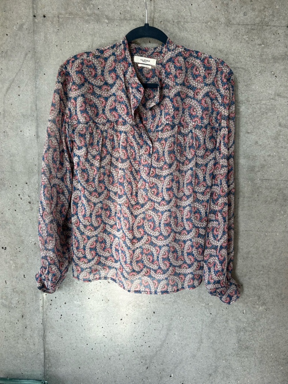 Isabel Marant Etoile silk Printed Long-Sleeve Blouse in Navy & Pink